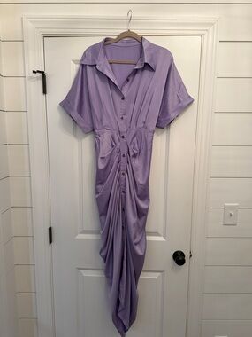 Draped Lilac Button-Front Midi Dress